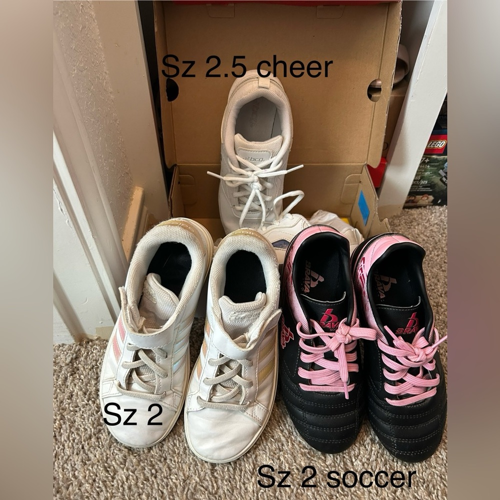 Girl's Athletic Shoes and Black/Pink Soccer Cheer bundle size 2